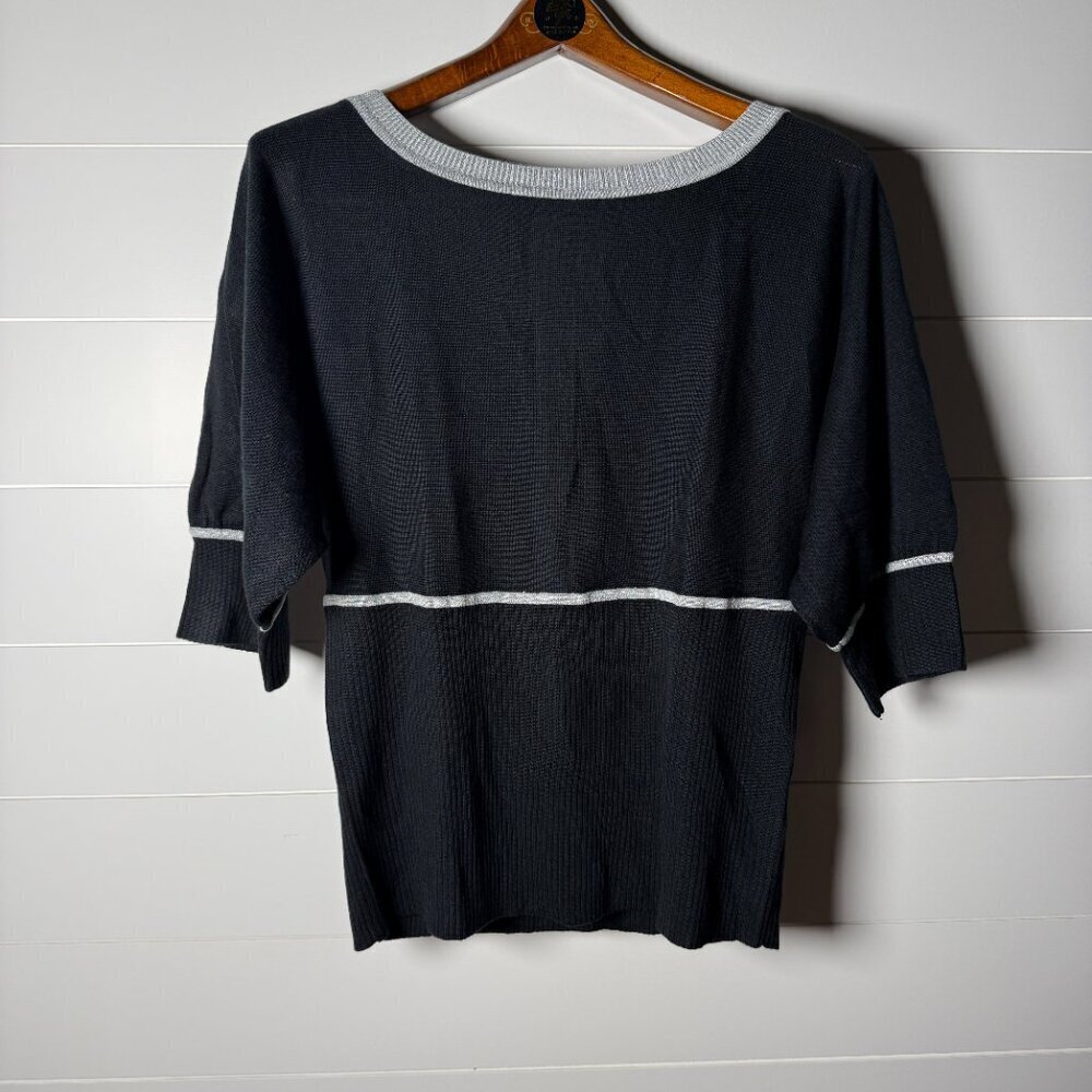 AGB Keyhole Back 1/2 Sleeves Sweater Black & Silver Sz XL